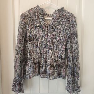Express Ruffled Long Sleeve "Boho" Smocked Peplum Top- Cream, Blue, Pink, Small